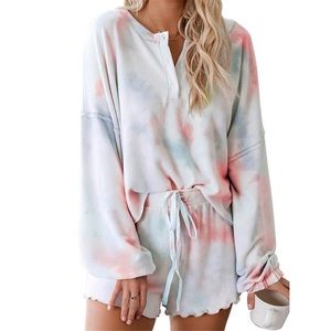 Tie-Dye Super Comfy Pajama Set Long Sleeve &Shorts